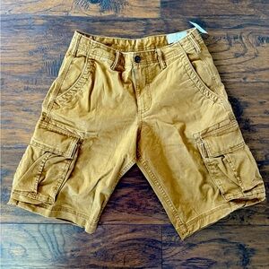 Tan Cargo Shorts with comfy Waistband and Knee-Length Design